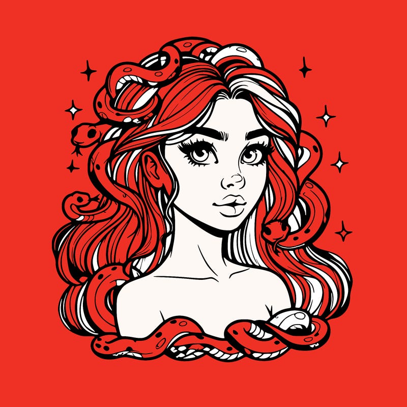 realistic girl with snakes as hair