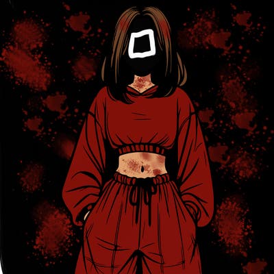 realistic girl faceless with baggy pants and a crop top