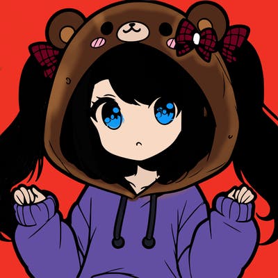 cute anime girl with ponytails and a cute bear hoodie