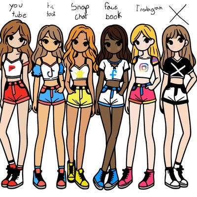 a group of girls wearing crop tops and shorts