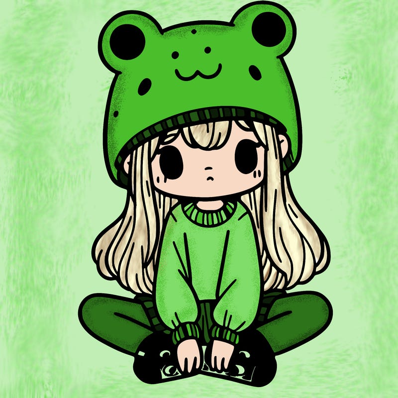 a girl wearing a frog hat and some frog socks