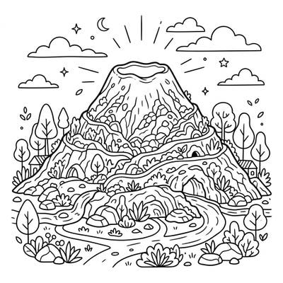 Embark on an exciting journey to a peaceful dormant volcano with this engaging coloring page. Designed for kids, it offers a wonderful opportunity to learn about nature while having creative fun.