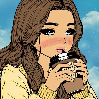 realistic girl drinking coffee
