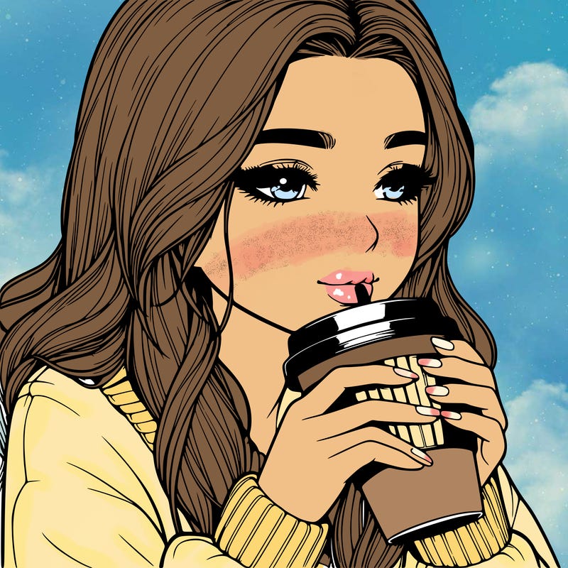 realistic girl drinking coffee
