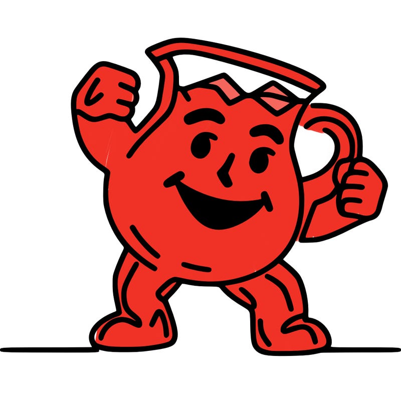 continuous line drawing of kool-aid man