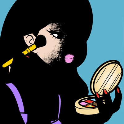 little girl putting on makeup