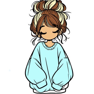 girl with baggy sweatshirt and messy bun