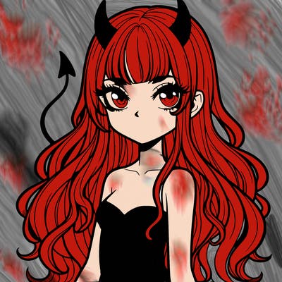 a devil girl with long hair realistic