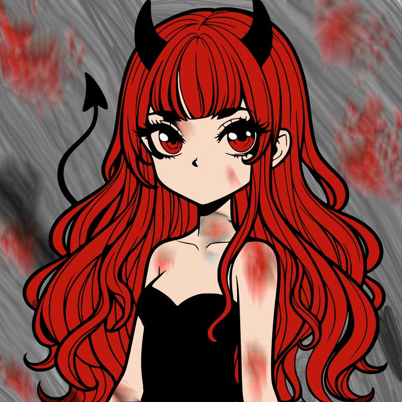 a devil girl with long hair realistic