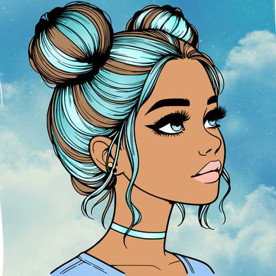 realistic girl with buns on the top of her head