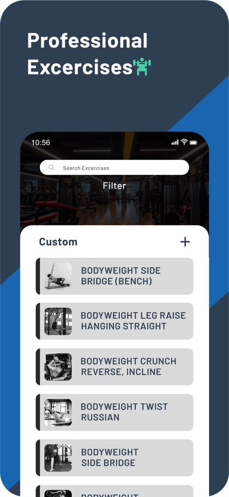 Rony: Muscles Fitness Training - List of professional bodyweight exercises in the Rony Muscles Fitness Training app.