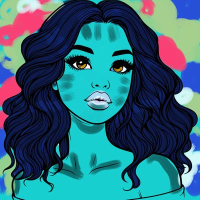 realistic girl with wavy hair and lips