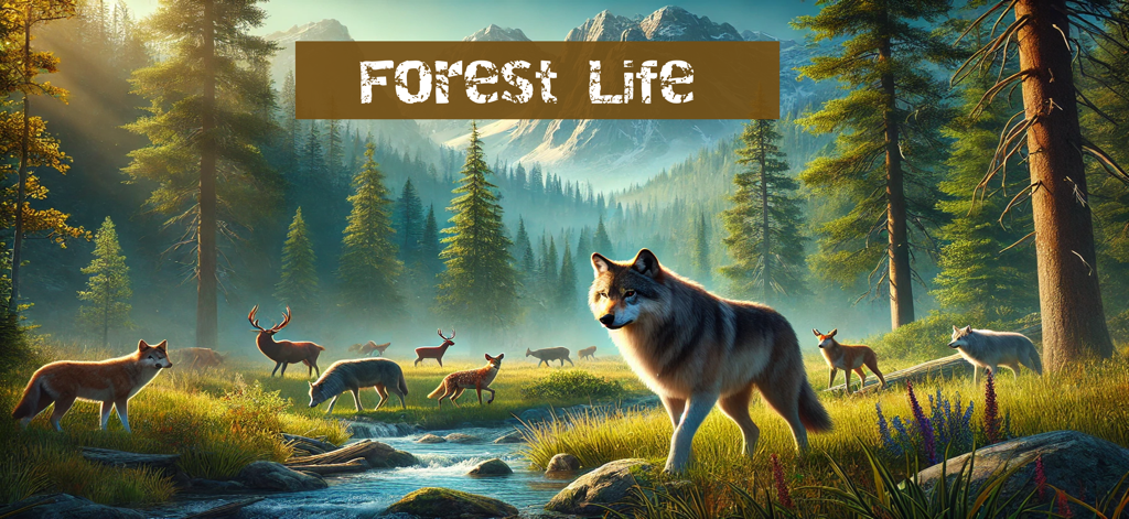 Wolf Simulator - Family Sim - A wild wolf in a realistic forest environment with mountains and deer