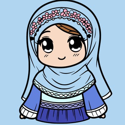 girl wearing hijab in turkish style with veiled robe