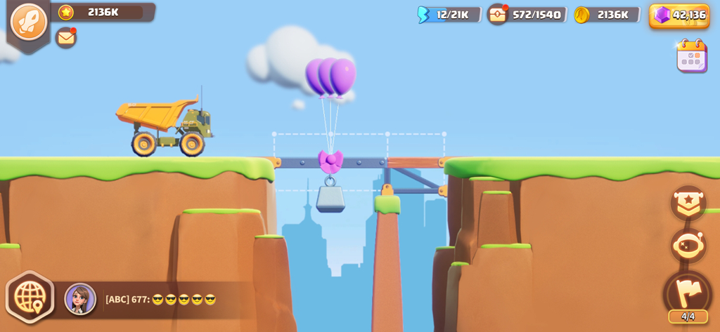 Physics-based bridge construction puzzle featuring a yellow truck and canyon in Build Master Bridge Race