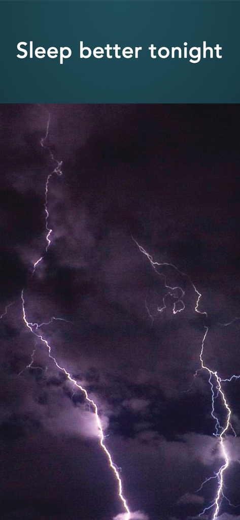 Rain Sounds HQ: sleep aid - Un cielo nocturno con brillantes rayos y el texto Duerme mejor esta noche