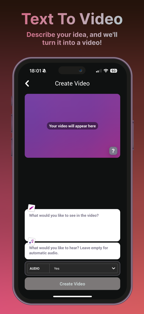 Movie Maker - PixMotion - PixMotion app screen showing AI text to video generation prompts on an iPhone.