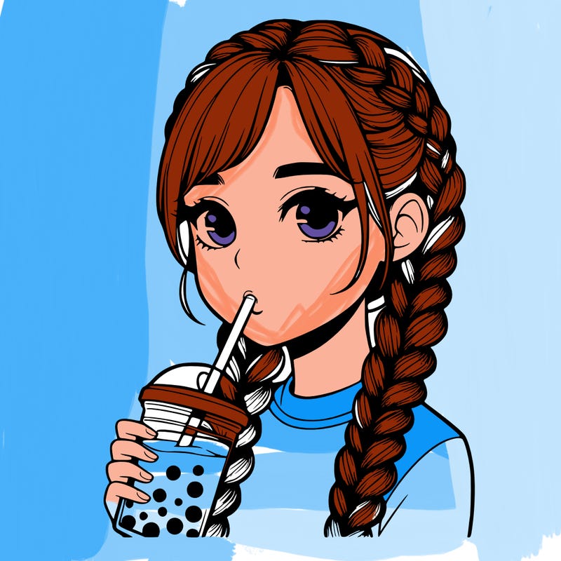 realistic girl with braided hair drinking boba