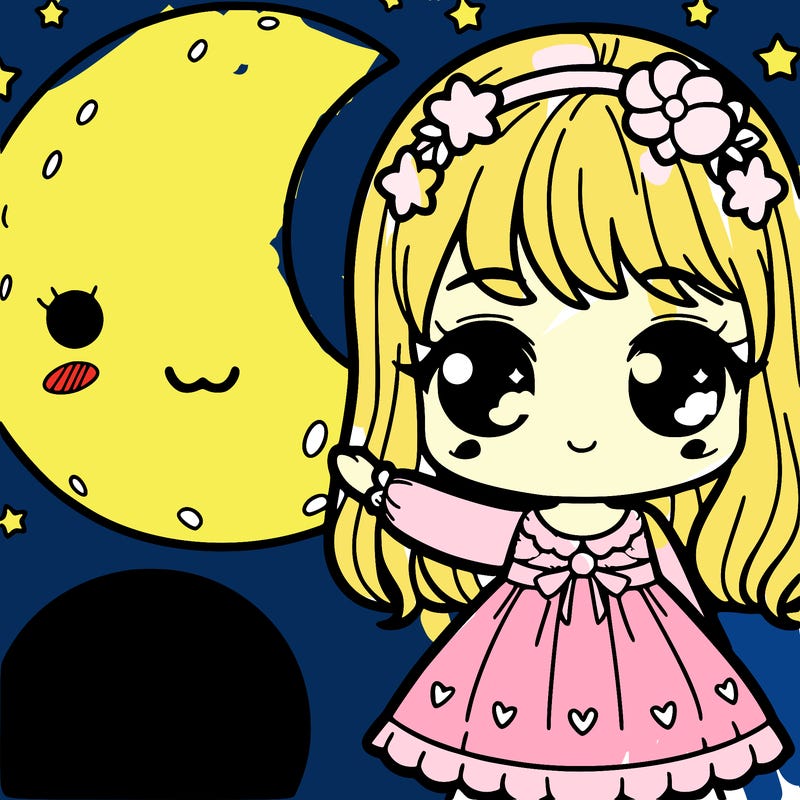 a cute girl with a beautifel moon