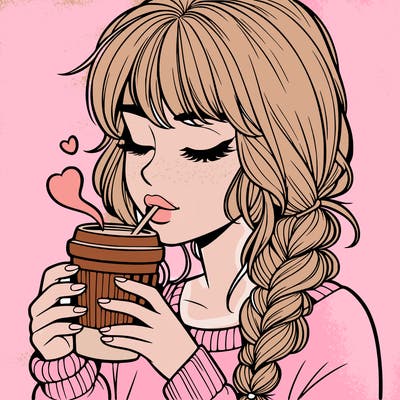 realistic girl drinking coffee