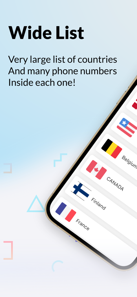 Wide list of countries and virtual phone numbers for SMS verification in the Receive SMS Online app