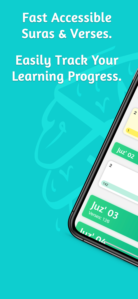 Memorize Easily | Muslim Pal® - Mobile app screen showing Quran Juz sections with progress tracking indicators for memorization