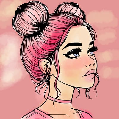 realistic girl with buns on the top of her head