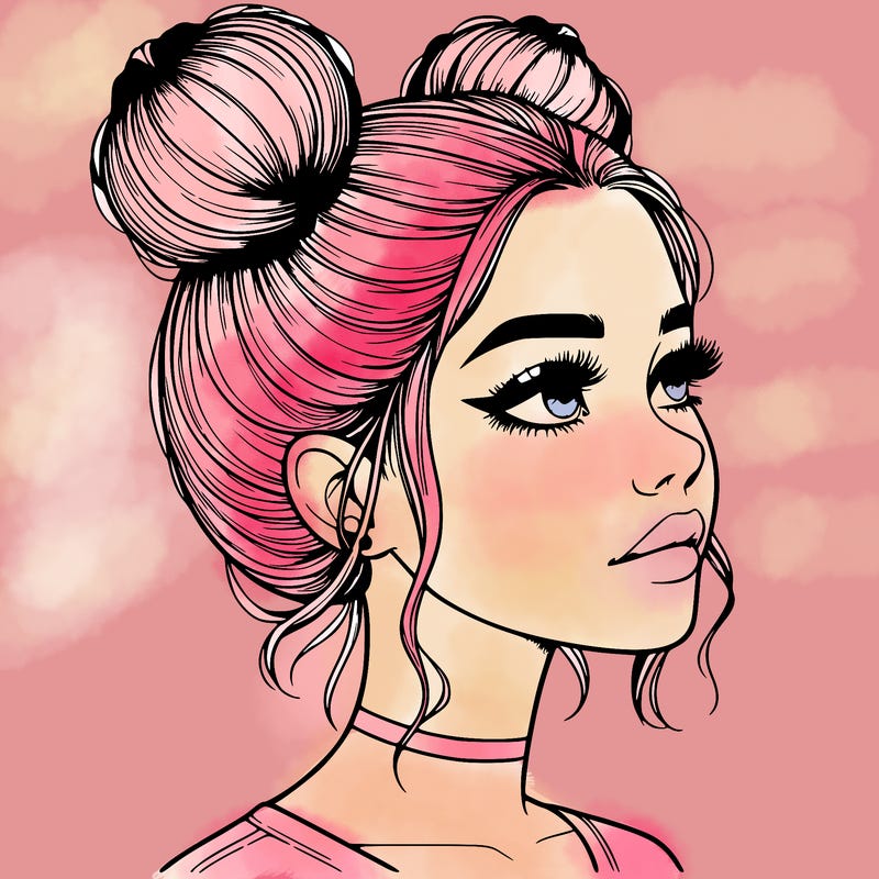realistic girl with buns on the top of her head