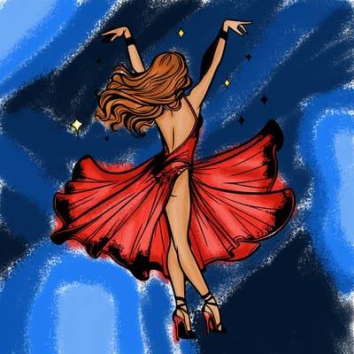 dancer dancing with a shimmery costume on realistic