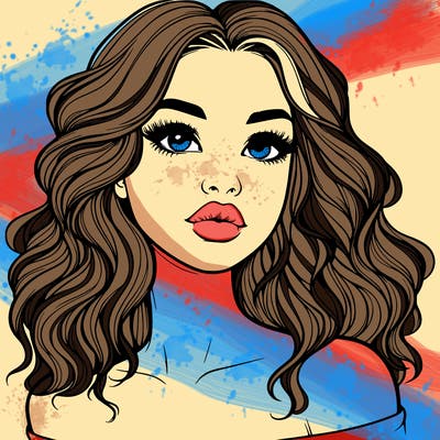 realistic girl with wavy hair and lips