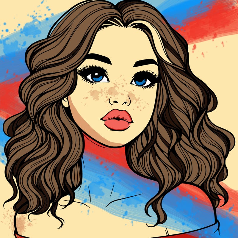 realistic girl with wavy hair and lips