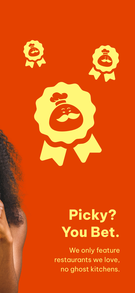 Anh Béo - Anh Beo app promotional screen highlighting curated local restaurants and a commitment to no ghost kitchens.