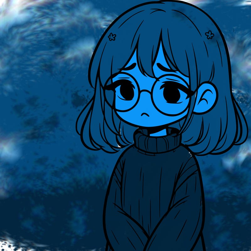 sad girl with glasses in a sweater
