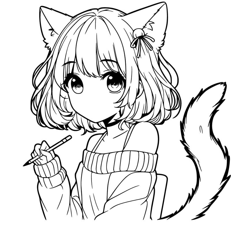 girl with cat ears and tail realistic
