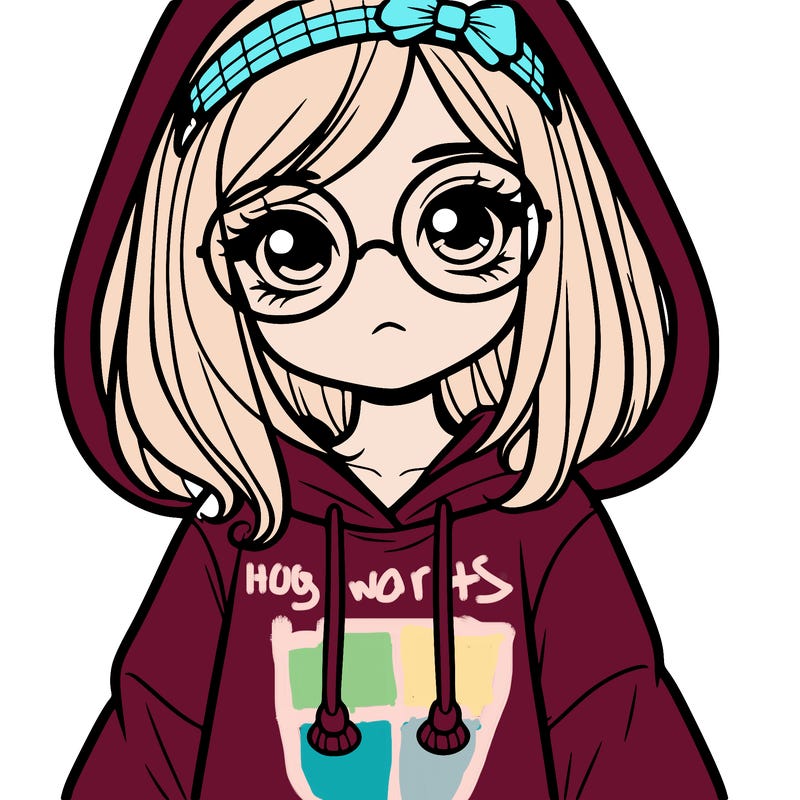 a girl with a oversize hoodie and glasses and a headband