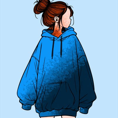 realistic girl with a oversized sweatshirt on and a bun