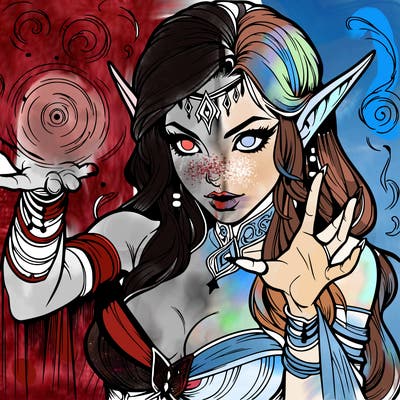 realistic scary beautiful elf sorceress casting spell