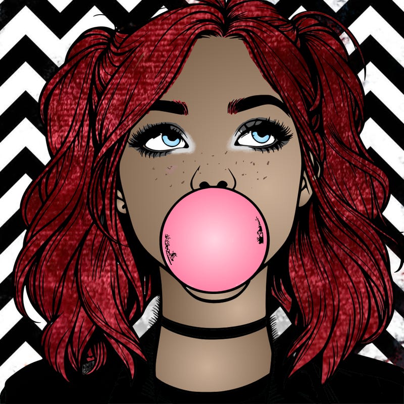 realististic girl blowing bubble -gum