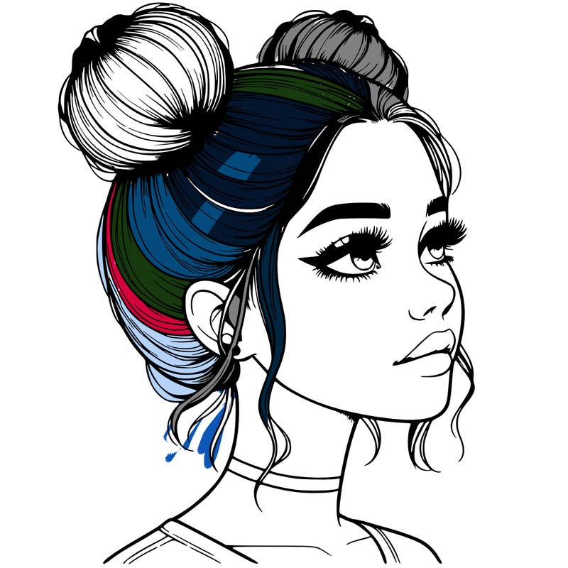 realistic girl with buns on the top of her head