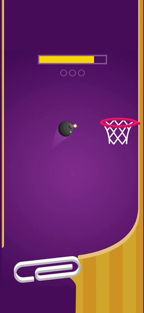 Flipper Dunk - Bomba sendo virada em direção a uma cesta de basquete em Flipper Dunk