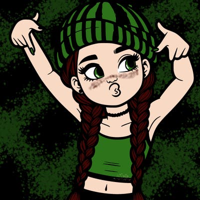 realistic teenage girl with braids and a beanie and crop top doing 🫶🏼