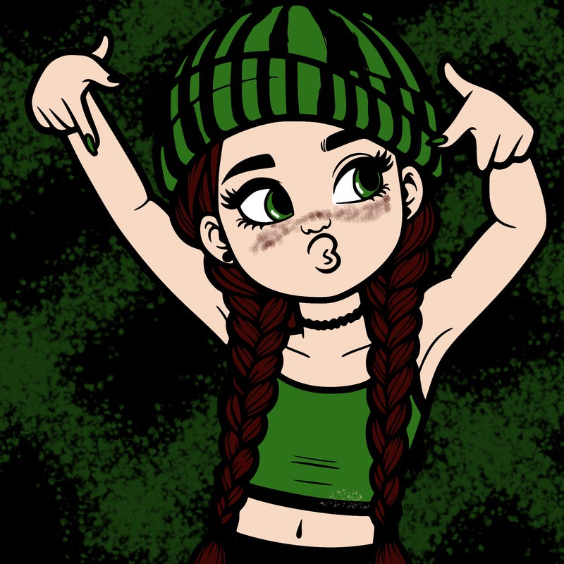 realistic teenage girl with braids and a beanie and crop top doing 🫶🏼