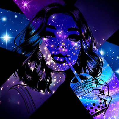 realistic girl with glossy lips holding boba