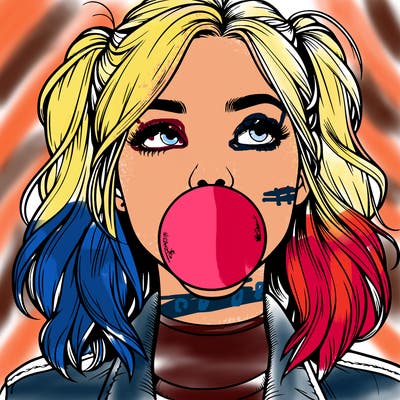 realististic girl blowing bubble -gum