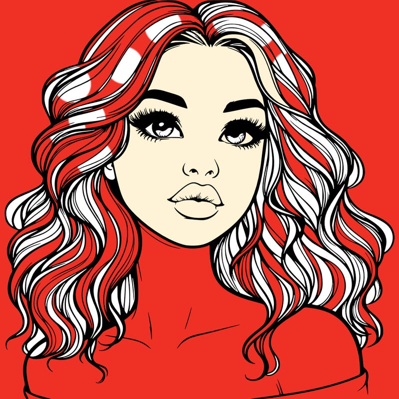 realistic girl with wavy hair and lips