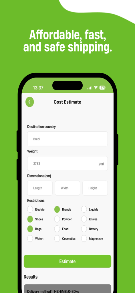 CSSBuy - Herramienta de estimación de costos de envío de la aplicación móvil CSSBuy para pedidos internacionales.