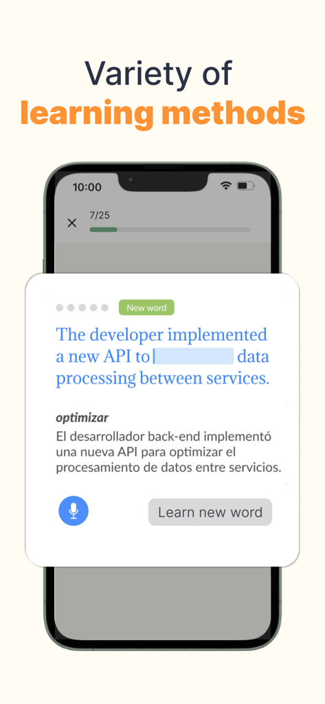Interface of PeakTalk showing a technical English fill in the blank exercise