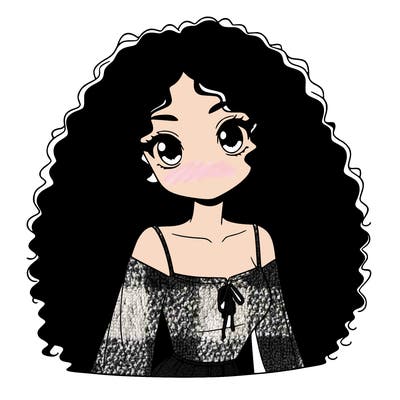 a black anime girl with long afro hair