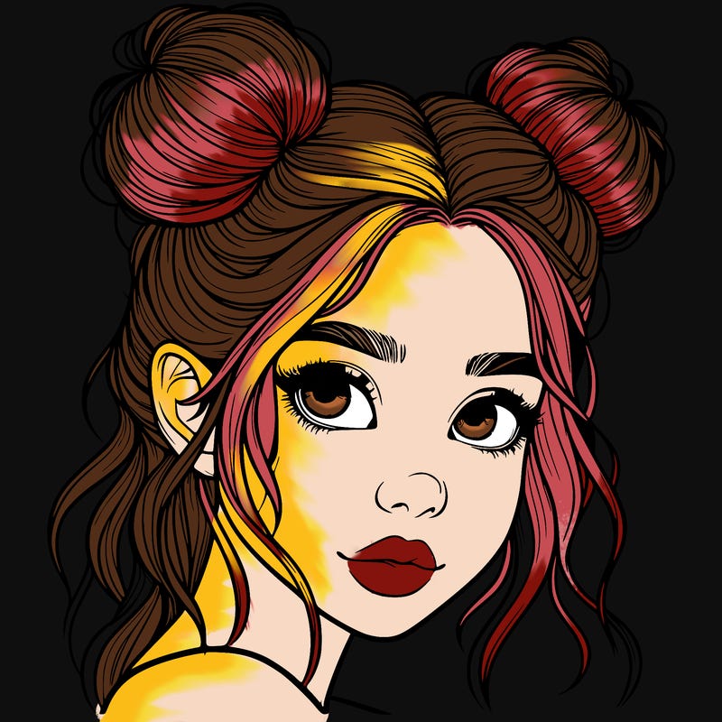 realistic girl with hair buns on her head
