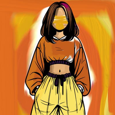 realistic girl faceless with baggy pants and a crop top